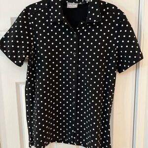 Ladies Size Medium New Look Black and White Polka Dot Button Down Shirt GUC